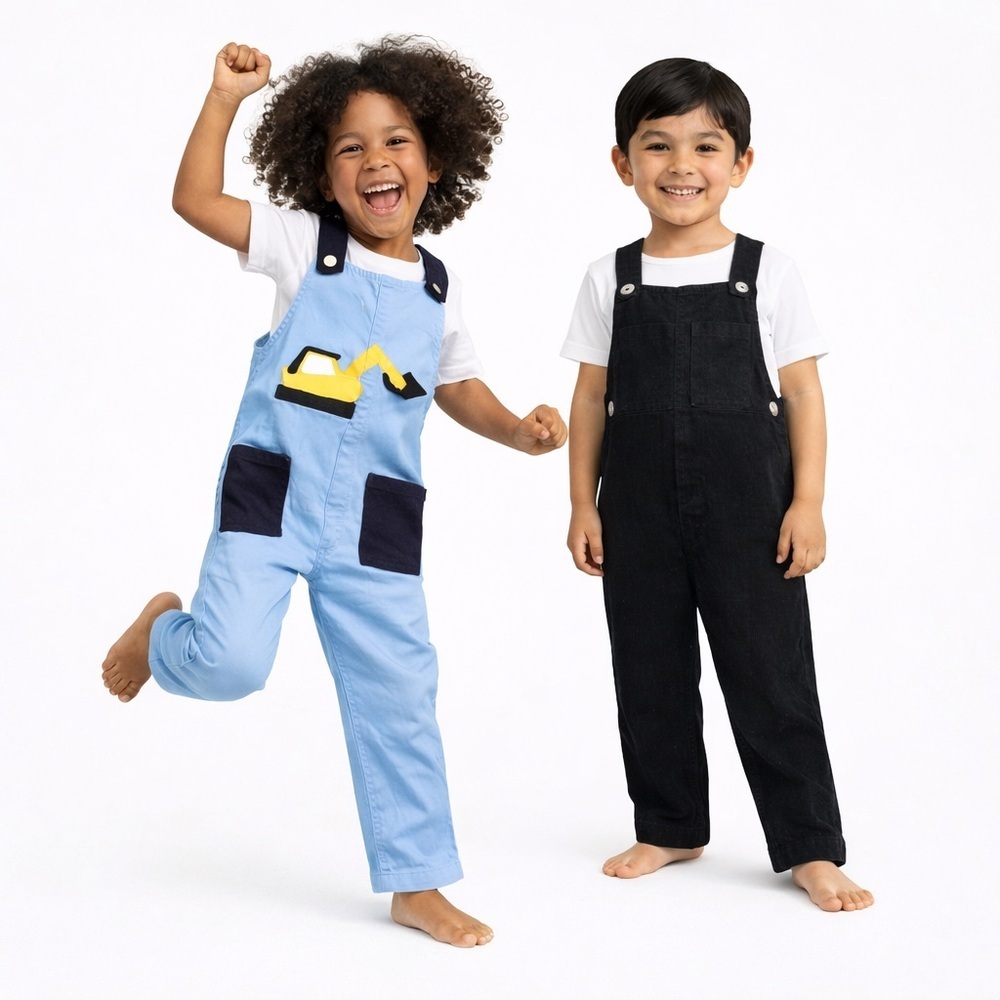 monica + andy Bundle Overalls Denim Twill Excavator + Black Corduroy, 3T Unisex